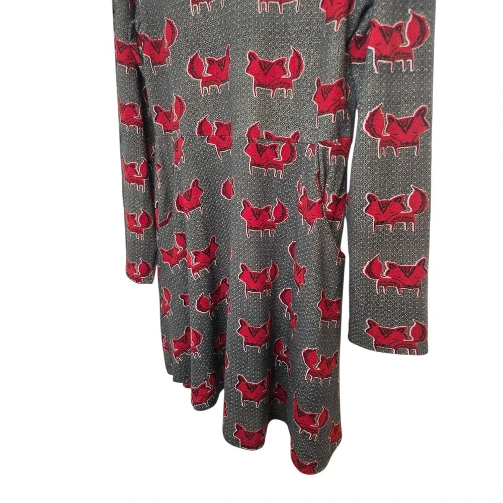 LA Soul Women's Long Sleeve Dress Red Fox Print Gray Knit Casual Large Pockets‎